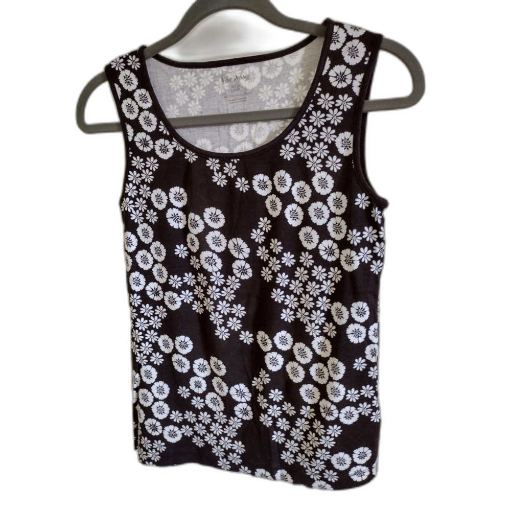 White Stag Tank Top Women Small 4-6 Brown with White Flowers